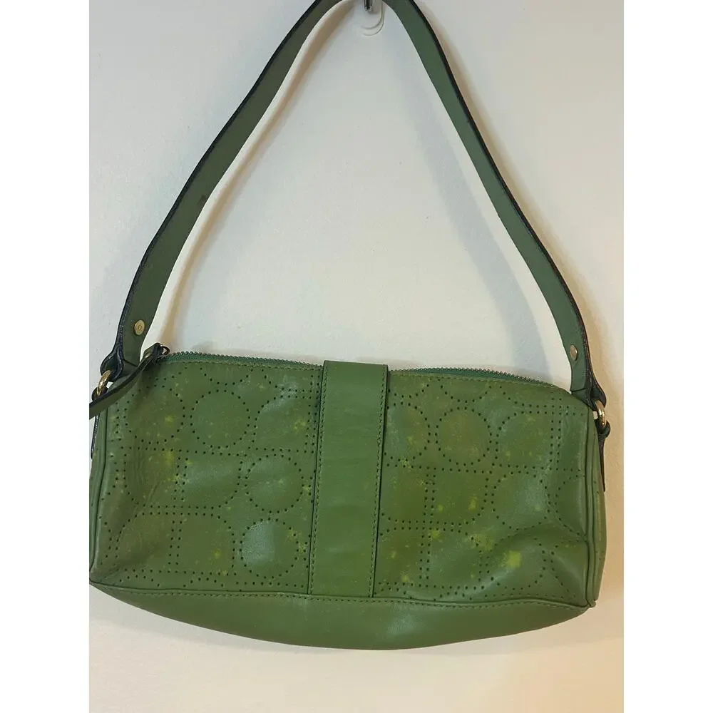 Kate Spade green perforated leather shoulder bag classic Y2K